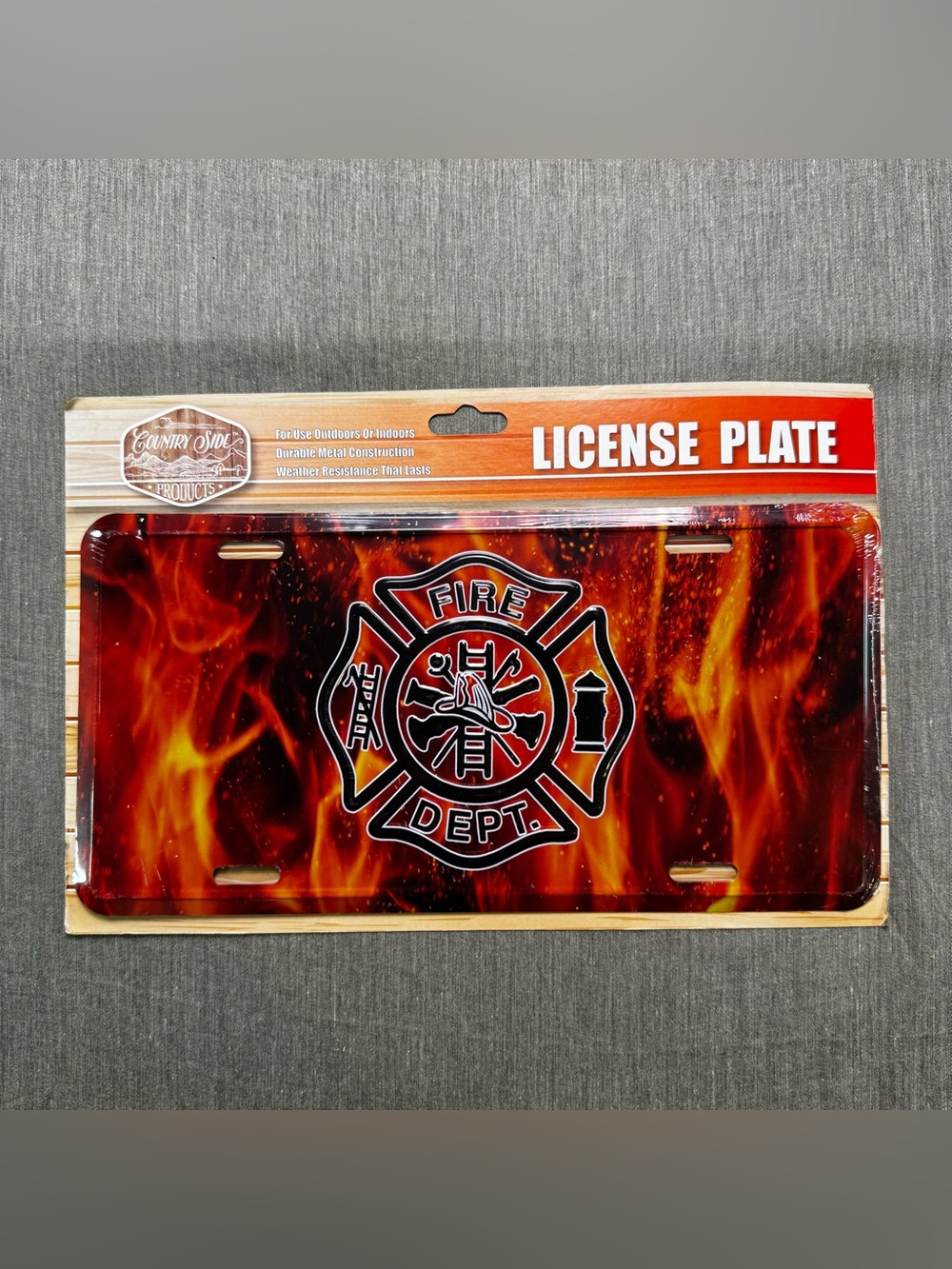 Fire Dept License Plate Firefighter Maltese Cross Fire Flame Metal Car Tag 6x12